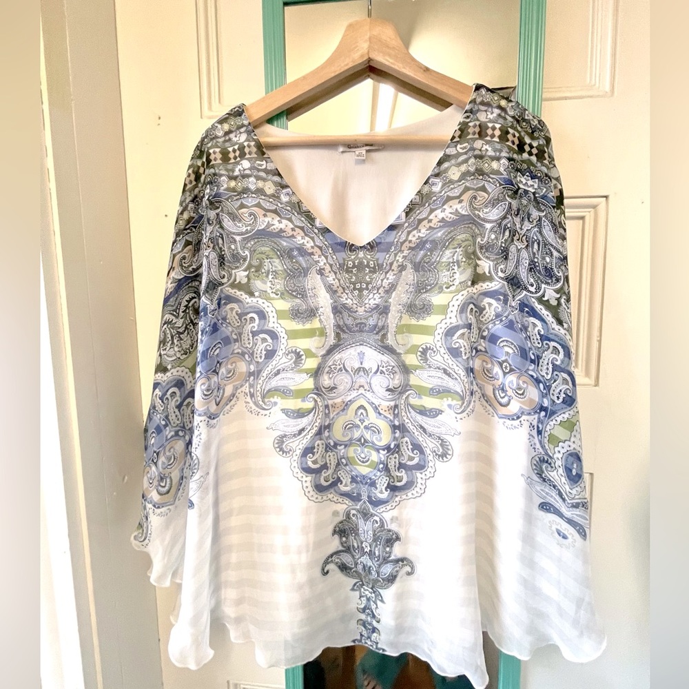 EUC Quintessential Womens 2X White Chiffon Asymmetrical Popover Blouse
